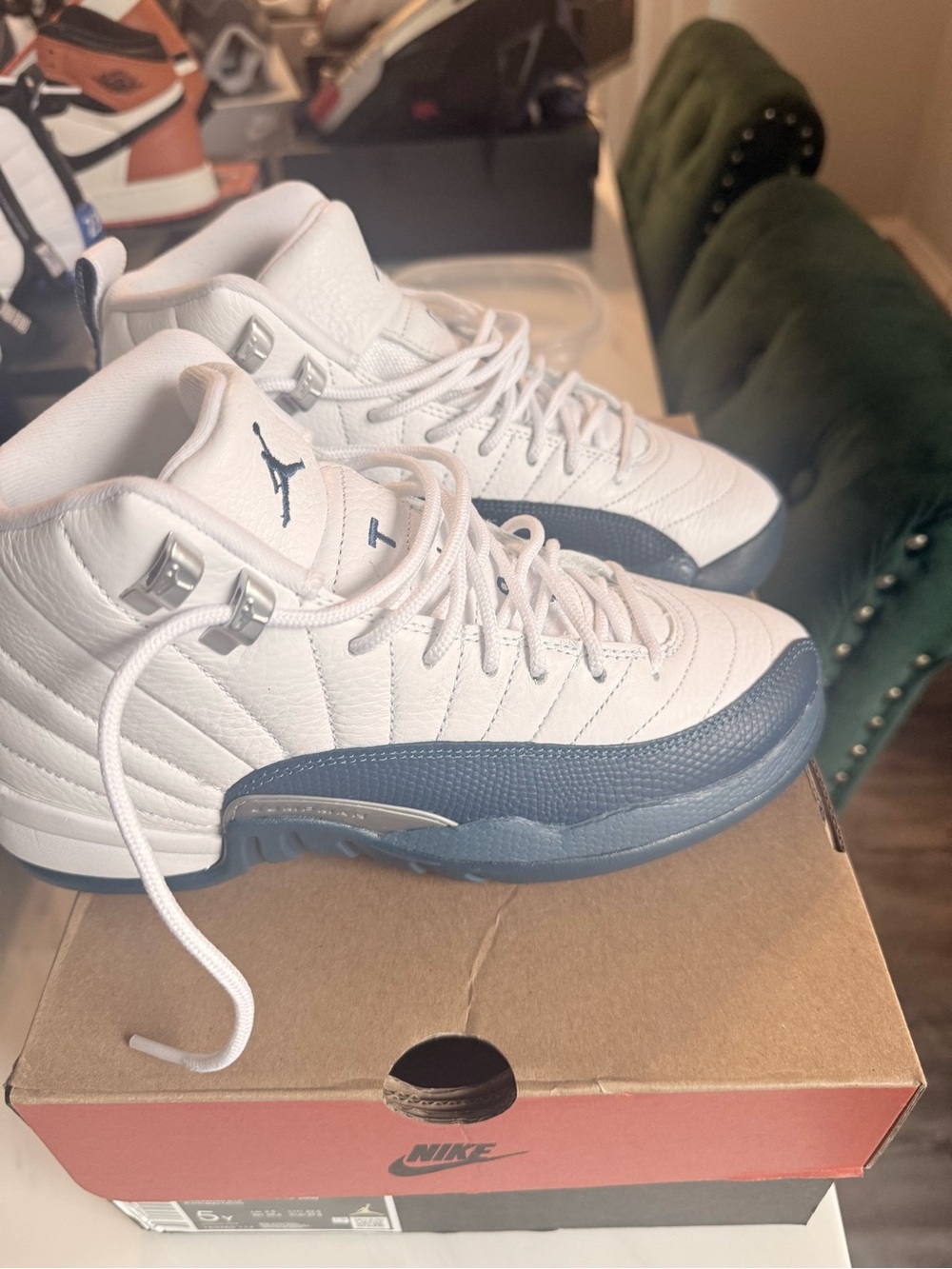 Jordan Kids' White and Navy High-Top Sneakers(1 Wear)